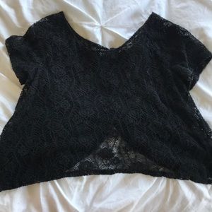 Black flower mesh top